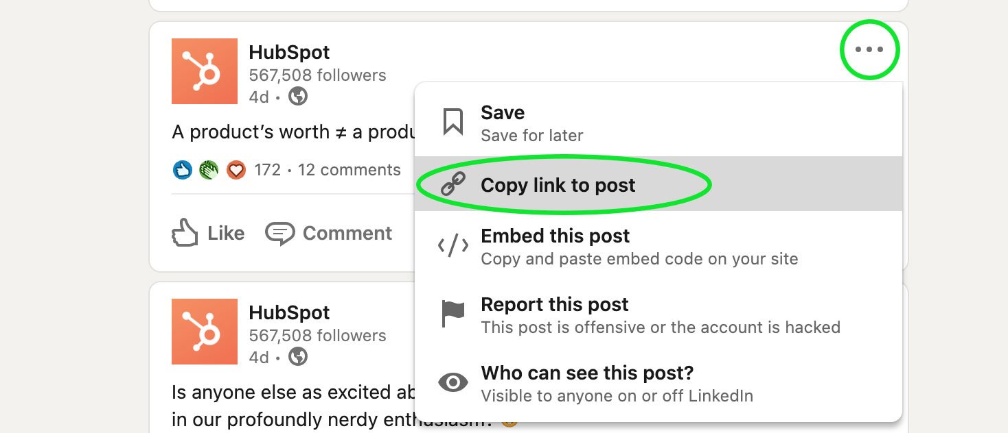 linkedin copy link to post