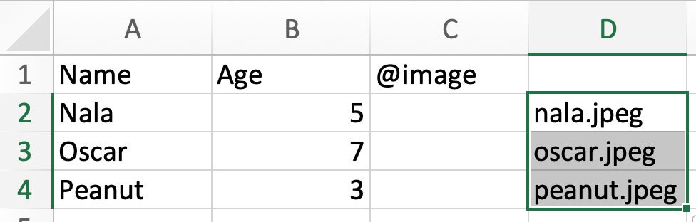 spreadsheet data merge copy image names