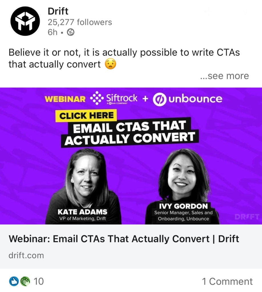 webinar drift linkedin example